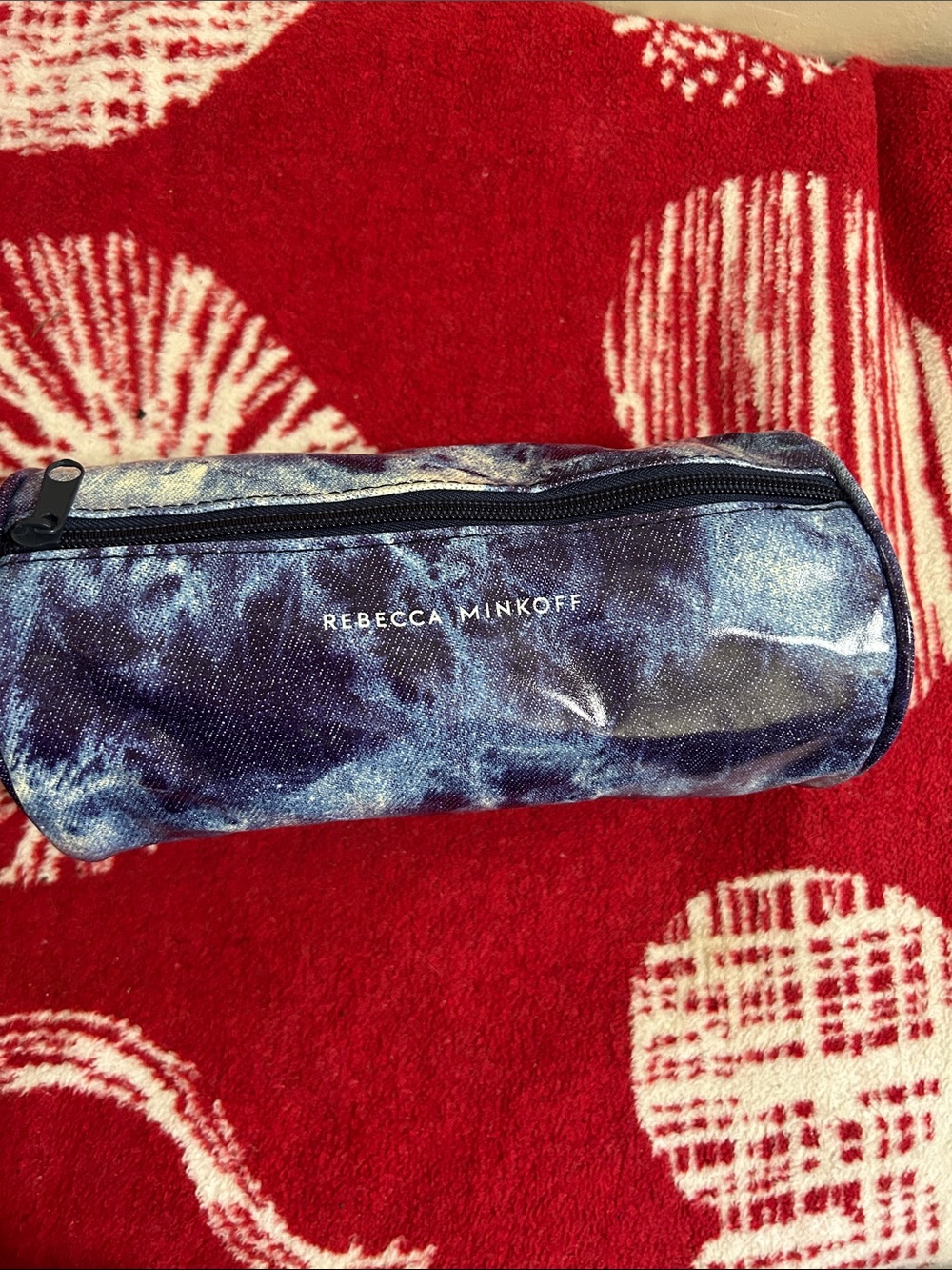 Rebecca Minkoff Navy and White Tie-Dye Zip Cosmetic Case